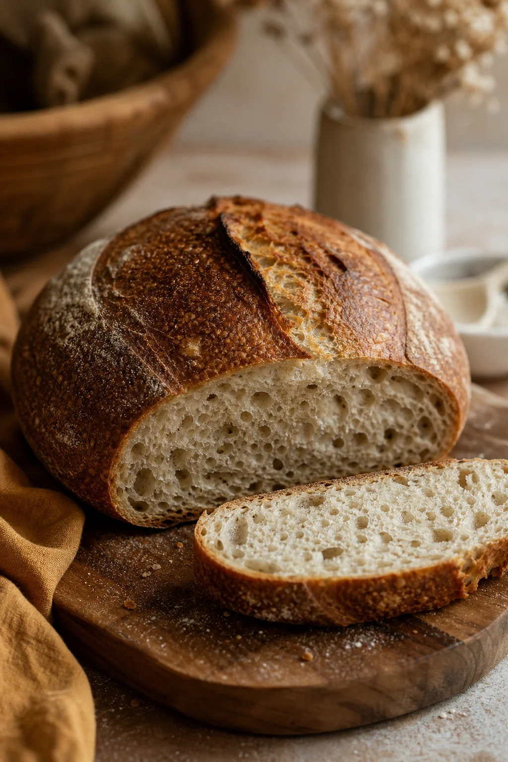 Sliced country sourdough loaf