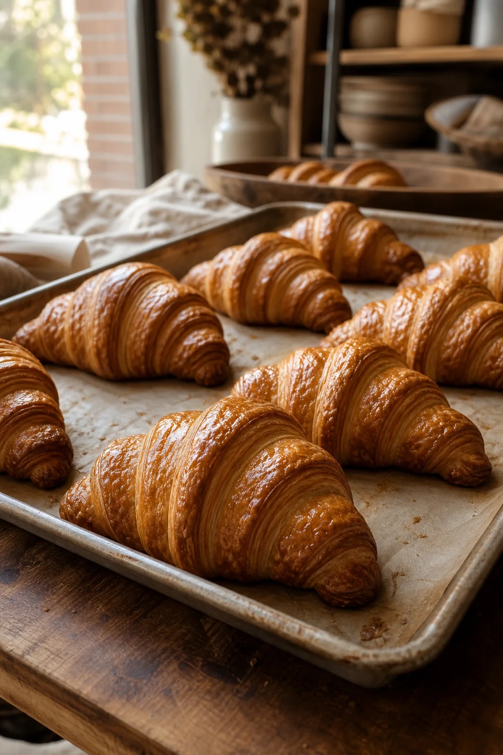 Butter croissants on a tray