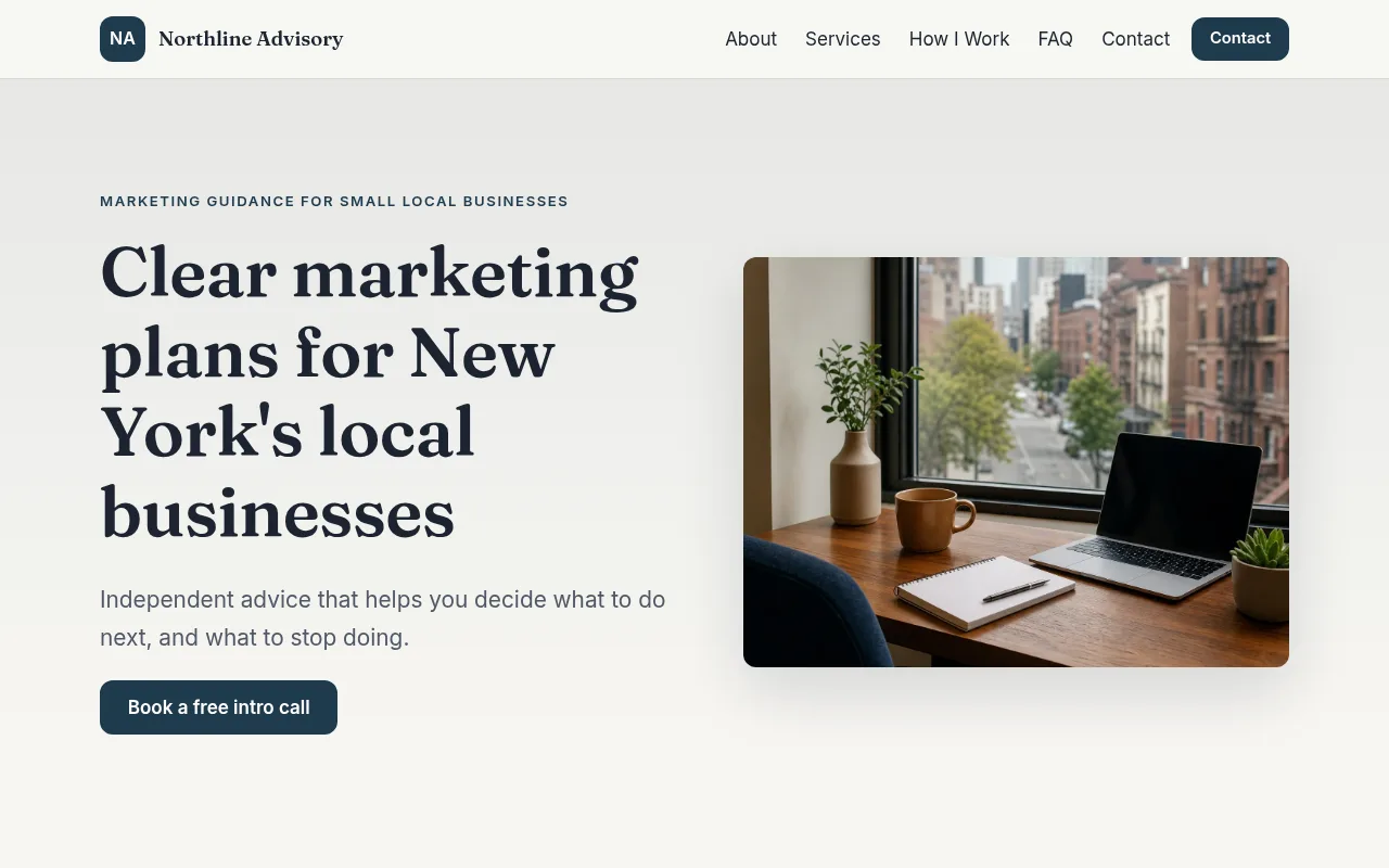 Screenshot of the example site for Northline Advisory, a Consultant