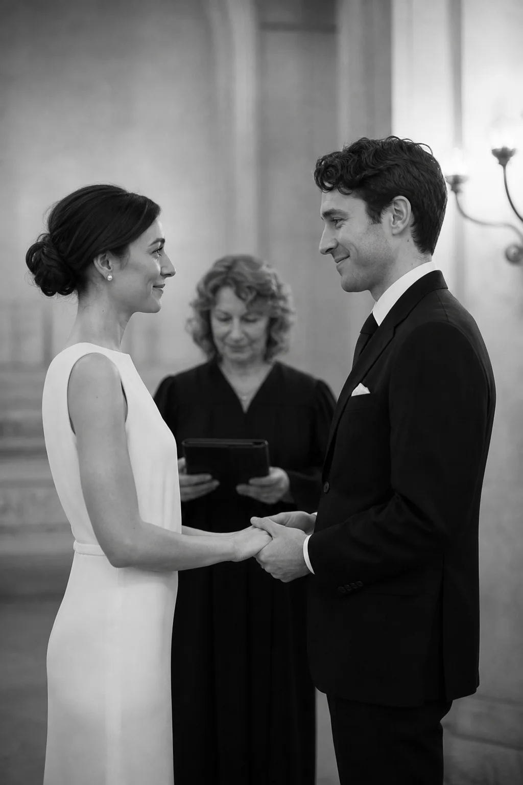Couple exchanging vows at City Hall