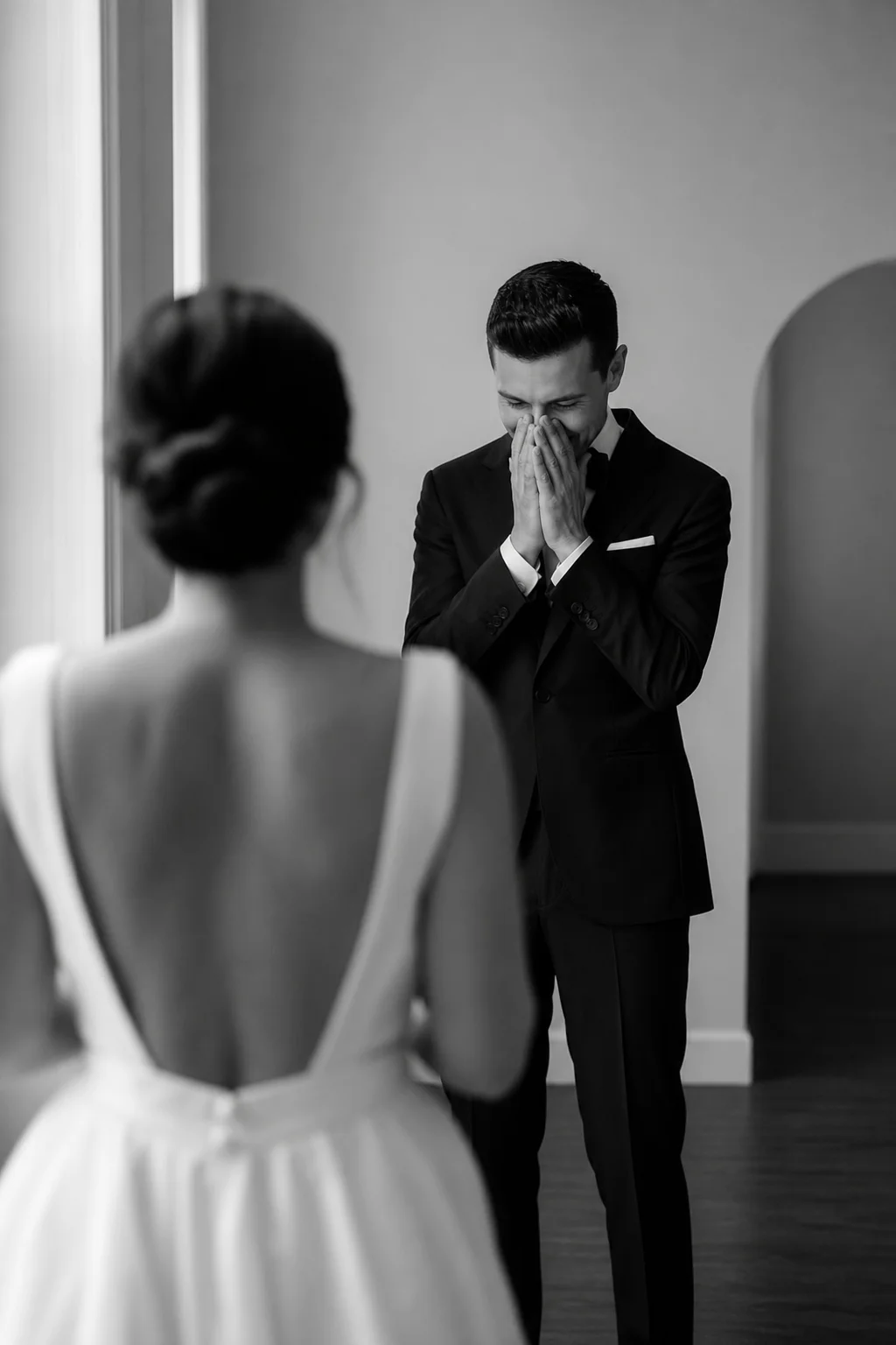 Groom seeing the bride for the first time