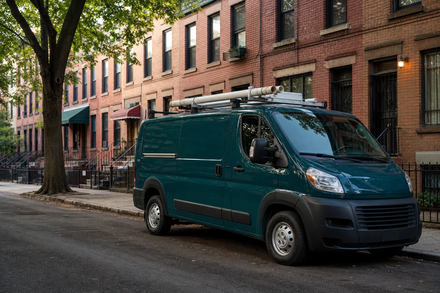 Plumbing work van on a Bronx street